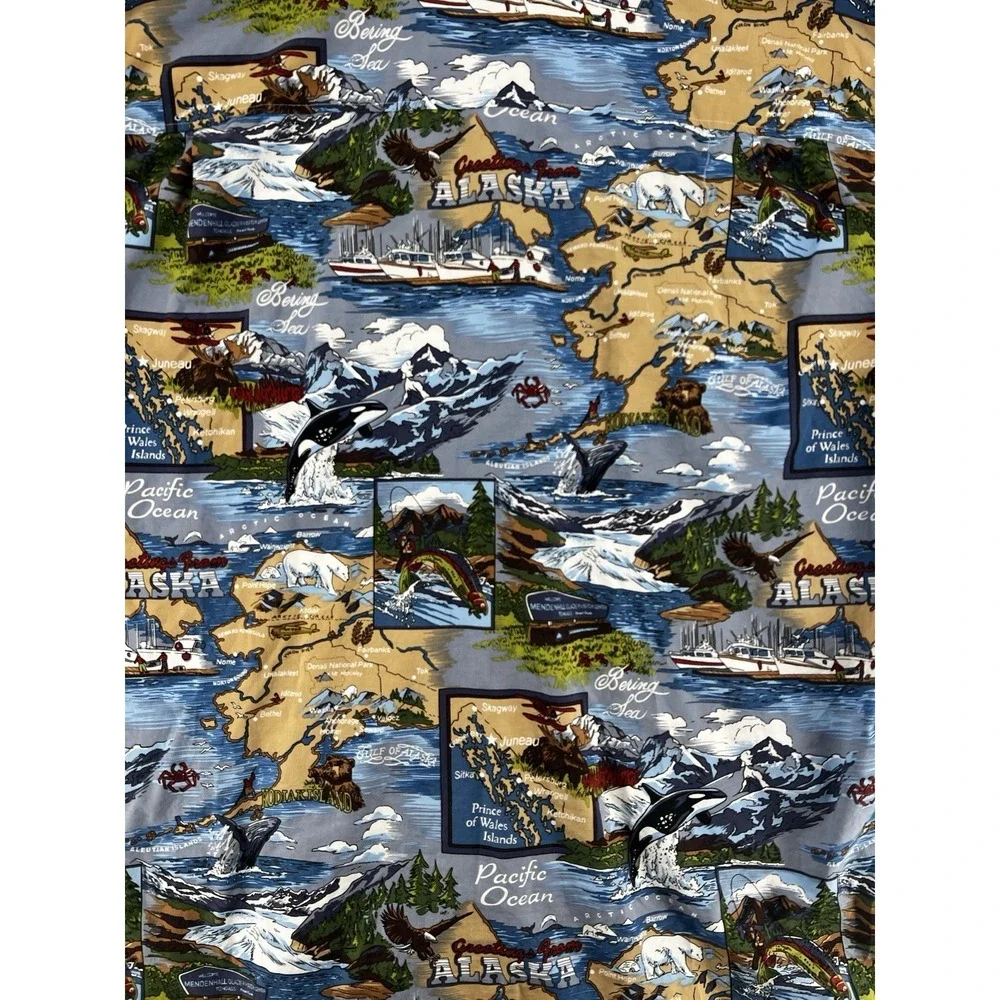 David Carey Alaska Hawaiian Shirt Mens 4XL Blue Map Print Button Up‎